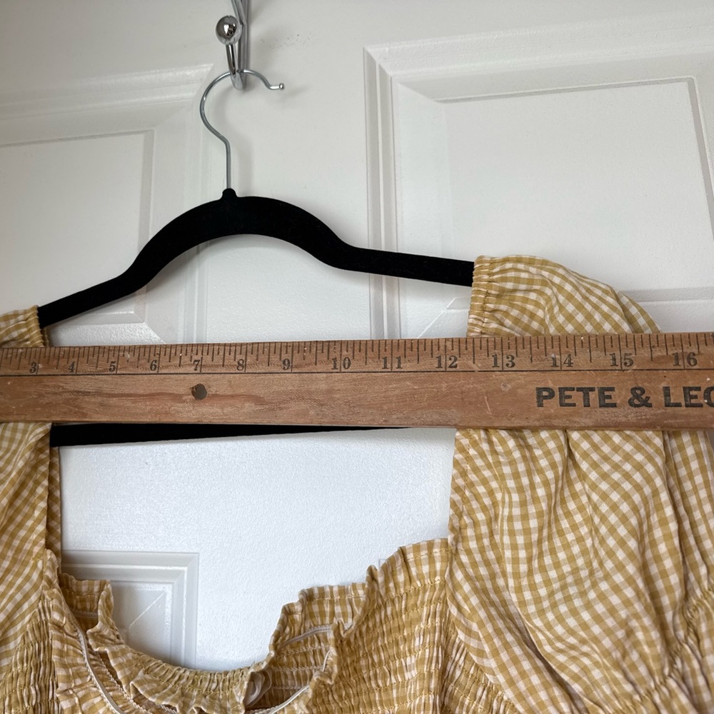 Urban Outfitters Yellow Ruffled Ruche Crop‎ Top Smocked Long Sleeve Checkered S - Picture 12 of 14